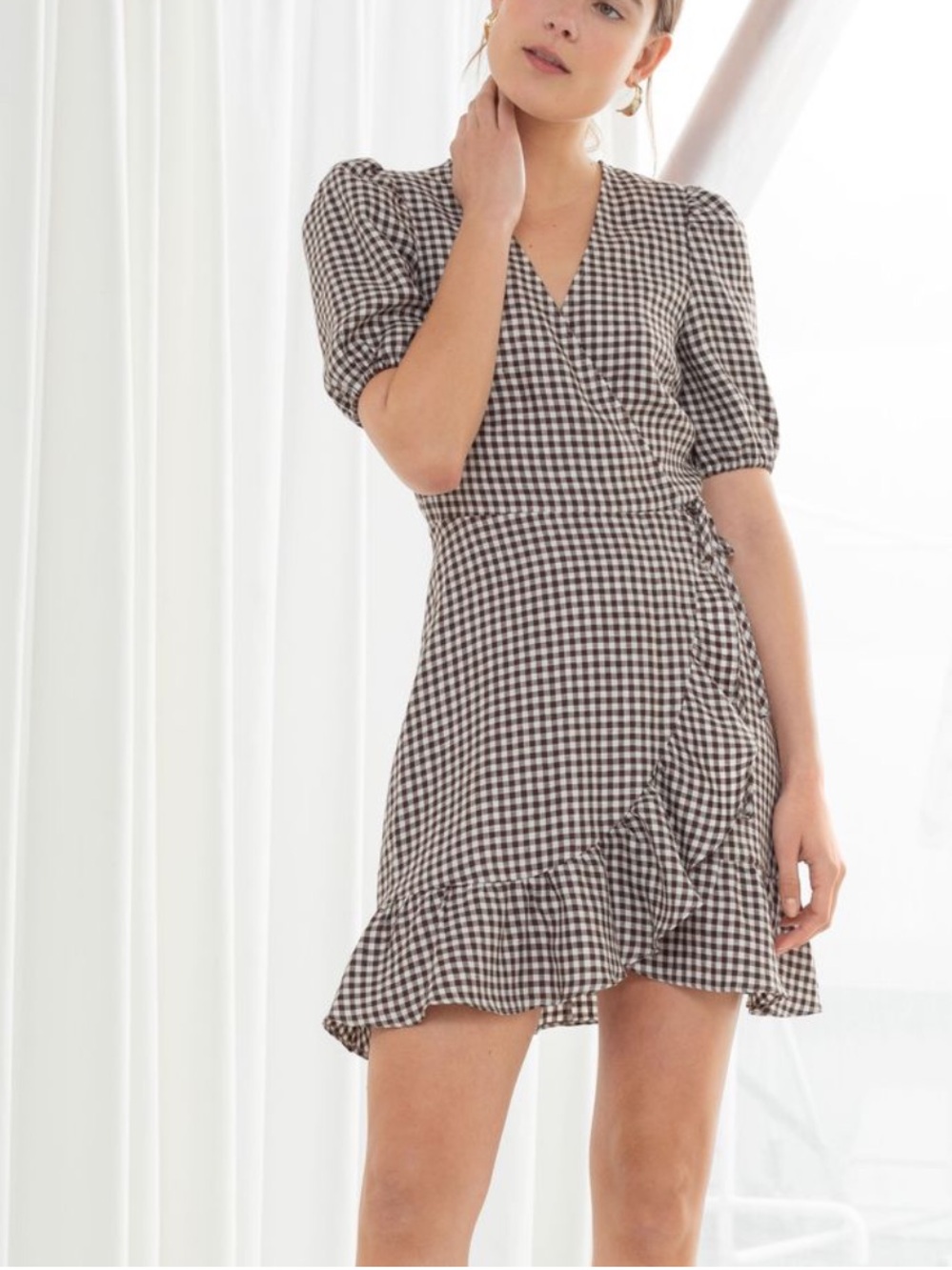 &Other Stories gingham 100% linen dress wrap dress